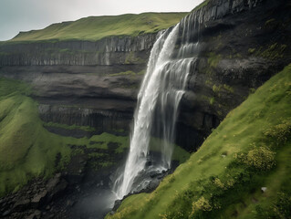 Naklejka premium Dramatic waterfall cascading down a cliff face