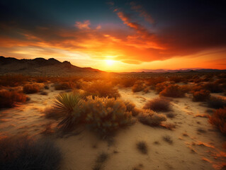 Sunset in desert landscape