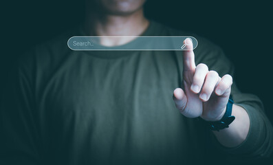 information search technology Search engine optimization, human hand operating the search box to search for information On the Internet Using Search Console for Your Website, Big Data