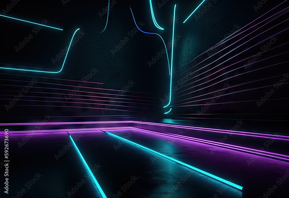 Poster abstract futuristic technology concept. neon hexagon tunnel modern background. fluorescent ultraviol