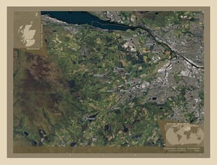 Renfrewshire, Scotland - Great Britain. High-res satellite. Labelled points of cities