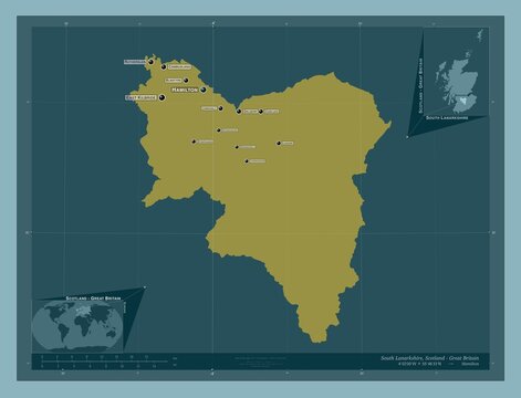 South Lanarkshire, Scotland - Great Britain. Solid. Labelled Points Of Cities