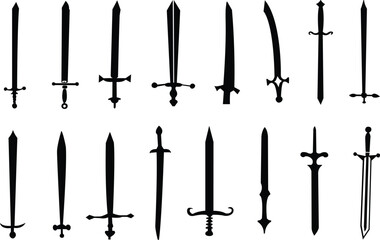 Set of swords. Sword silhouettes set. Vector illustration
