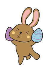 Cute and Funny Bunny Rabbit With Easter Egg. Bunny Easter Illustration.