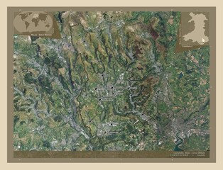 Caerphilly, Wales - Great Britain. High-res satellite. Labelled points of cities