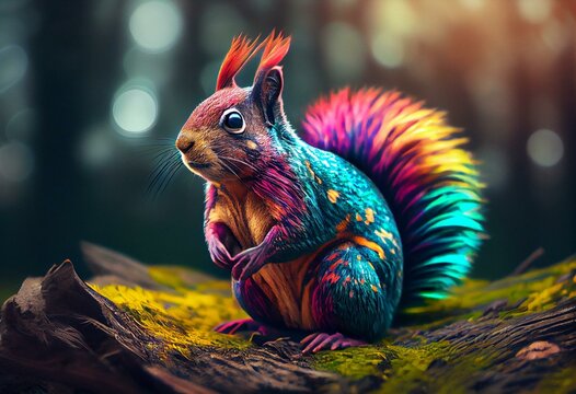 picture of a colorful crazy squirrel. Generative AI