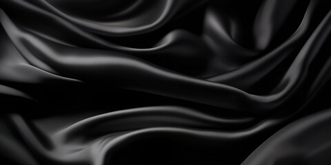 black silk satin fabric wave or silk wavy folds generated by AI.  - obrazy, fototapety, plakaty