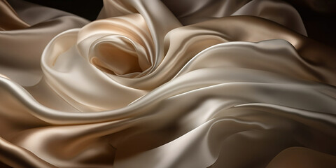White satin silk satin fabric wave or silk wavy folds generated by AI. 