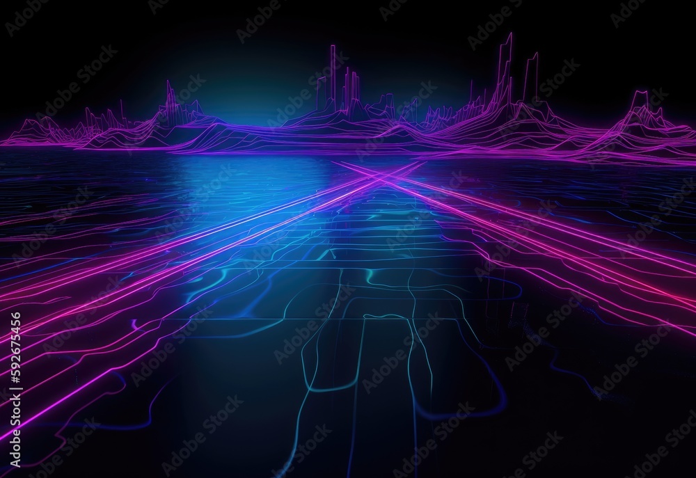 Poster abstract futuristic technology concept. neon hexagon tunnel modern background. fluorescent ultraviol