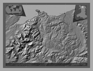 Conwy, Wales - Great Britain. Bilevel. Labelled points of cities