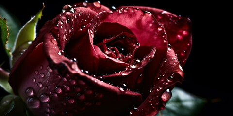 Macro close up of rose with drop water generated by AI.