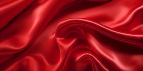 Naklejka na ściany i meble Red silk satin fabric wave or silk wavy folds generated by AI. 