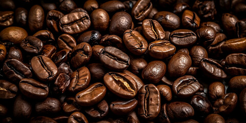 Roasted coffee beans close up background  generated by AI