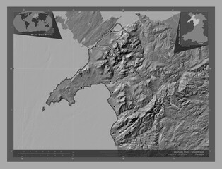Gwynedd, Wales - Great Britain. Bilevel. Labelled points of cities