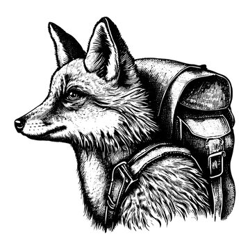 fox with a backpack vintage sketch