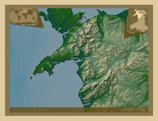 Gwynedd, Wales - Great Britain. Physical. Labelled points of cities