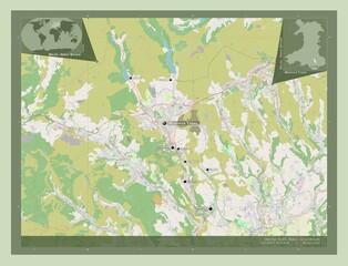 Merthyr Tydfil, Wales - Great Britain. OSM. Labelled points of cities