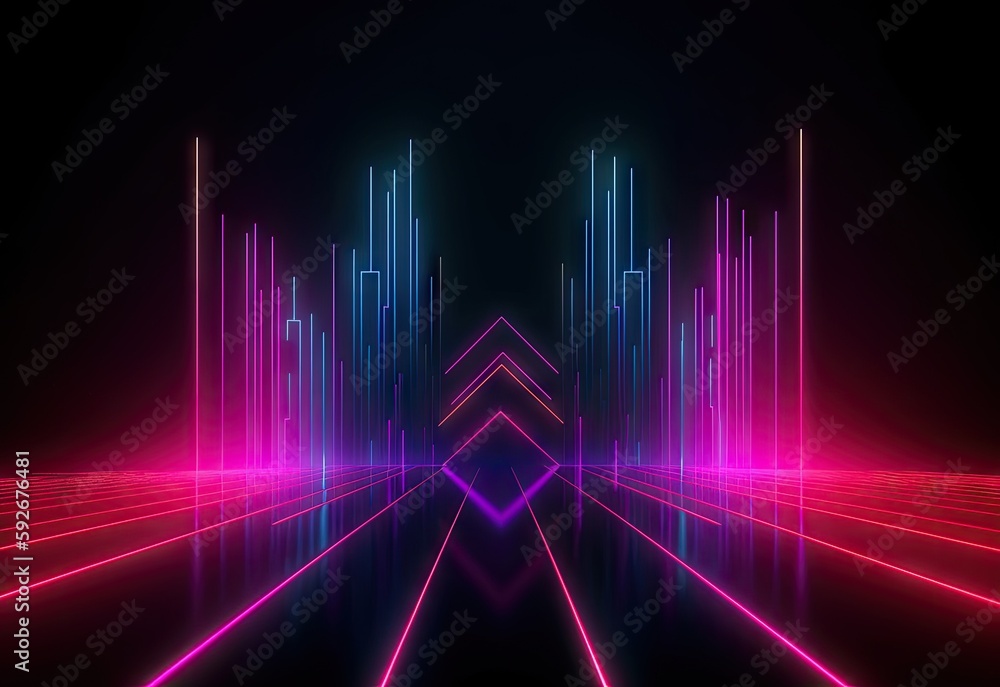 Poster abstract futuristic technology concept. neon hexagon tunnel modern background. fluorescent ultraviol
