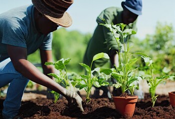 Unrecognizable people gardening organic plants. Sustainable agriculture