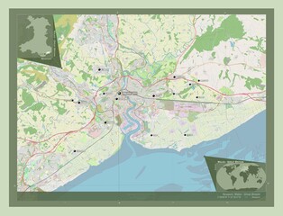 Newport, Wales - Great Britain. OSM. Labelled points of cities