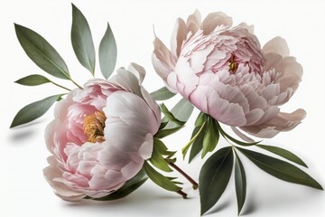 Delicate Pink Peonies on a White Background. AI