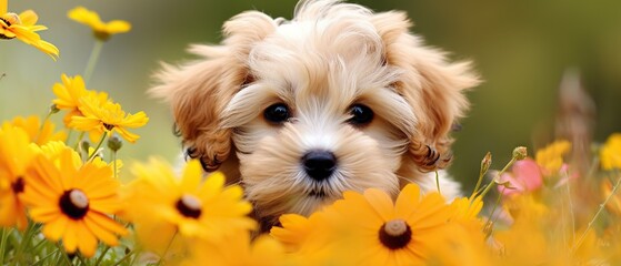 puppy in flowers , Generative AI	
