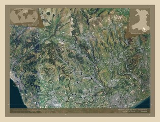 Rhondda Cynon Taf, Wales - Great Britain. High-res satellite. Labelled points of cities