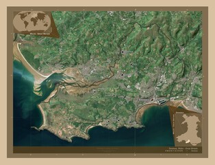 Swansea, Wales - Great Britain. Low-res satellite. Labelled points of cities