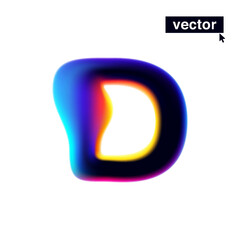 D letter logo with neon glitch. Multicolor gradient sign with double exposure and illusion effect. Glowing color shift vector icon.