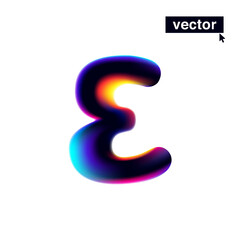E letter logo with neon glitch. Multicolor gradient sign with double exposure and illusion effect. Glowing color shift vector icon.