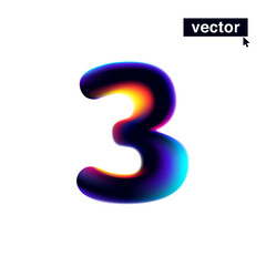 Naklejka premium 3 logo. Number three with neon glitch. Multicolor gradient sign with double exposure and illusion effect. Glowing color shift vector icon.