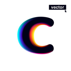 C letter logo with neon glitch. Multicolor gradient sign with double exposure and illusion effect. Glowing color shift vector icon.