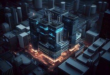 Computer-based architecture scheme of high-rise structures of the metropolis. 3D rendering. Generative AI