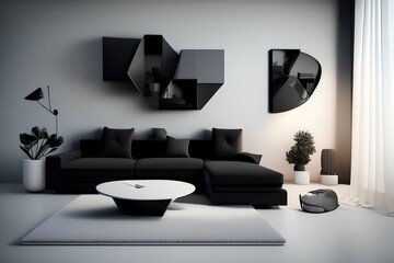 black contemporary minimalist interior.illustration mockup - generative ai
