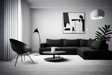 black contemporary minimalist interior.illustration mockup - generative ai
