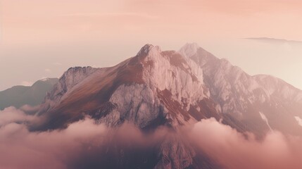 Beautiful top of mountain surrounded by clouds. Generative AI