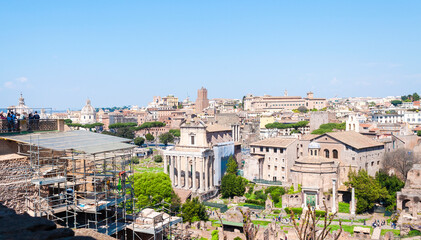 Naklejka premium View of the Roman Forum and part of the center of Rome from the Palatine Hill. Rome, Italy, Europe