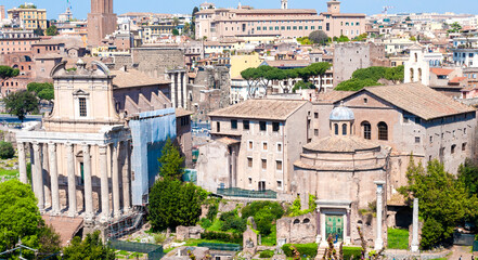 Naklejka premium View of the Roman Forum and part of the center of Rome from the Palatine Hill. Rome, Italy, Europe