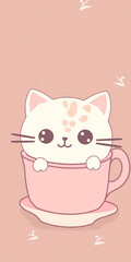 cute cat and hot chocolate minimalist anime wallpaper