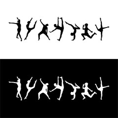 silhouette set of dancing people movement vector, clean drawing, dancing vector.