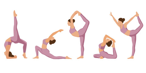 set of vector illustrations. a woman doing yoga