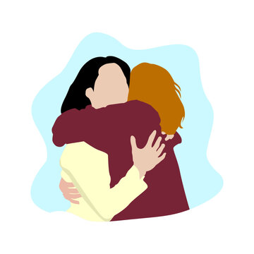 Vector illustration of two best friends who were hugging happily. happy friendship. Warm hugs.