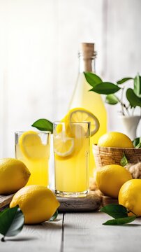Cool freshly homemade lemonade and lemon. Generative AI