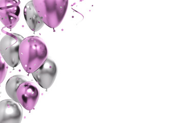 celebration pink silver balloons and confetti 3d