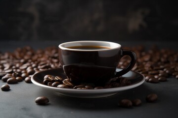 Fototapeta na wymiar coffee with black bacground, with coffee beans, for cafe menus, stunning