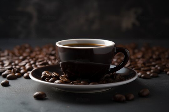 coffee with black bacground, with coffee beans, for cafe menus, stunning © liliana