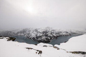 Lake Ringedalsvatnet from Mountain in Winter