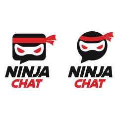 Modern vector flat design simple minimalist logo template of ninja talk chat mascot character vector collection for brand, emblem, label, badge. Isolated on white background. © aldonat