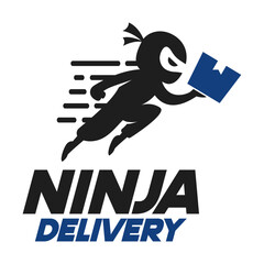 Modern vector flat design simple minimalist logo template of ninja delivery man mascot character vector collection for brand, emblem, label, badge. Isolated on white background. © aldonat