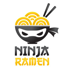 Modern vector simple ninja noodle logo design icon template. Japanese ramen vector illustration for brand, cafe, restaurant, bar. Isolated on white background © aldonat